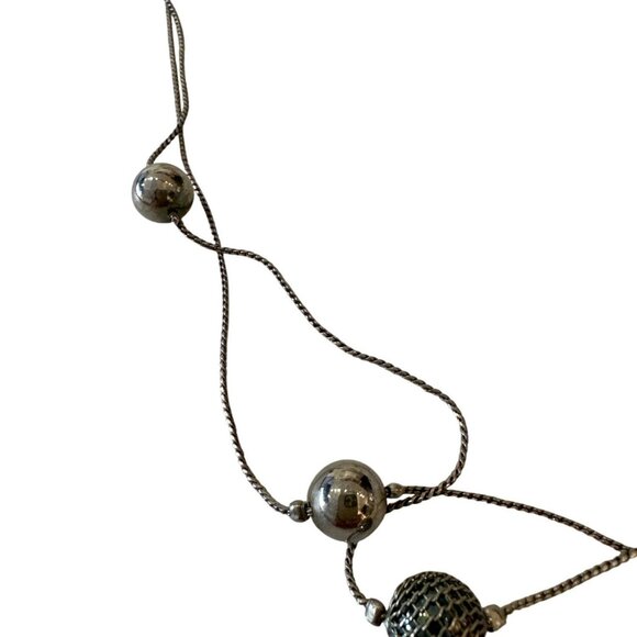 Silver Tone Beaded Chain Station Necklace Mixed Textured Spherical Accents - Picture 2 of 4